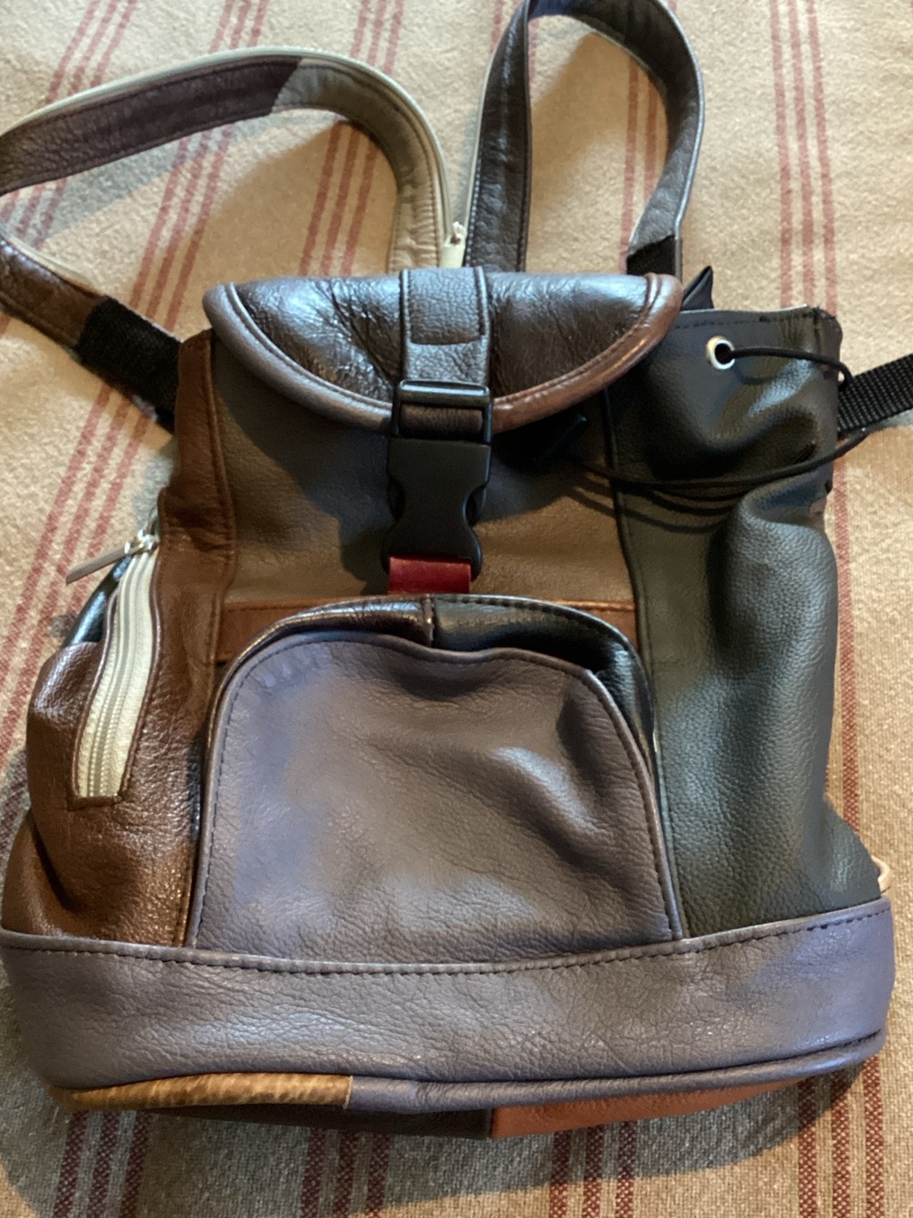 Men's Multi-Tone Leather Backpack - Brown & Black
